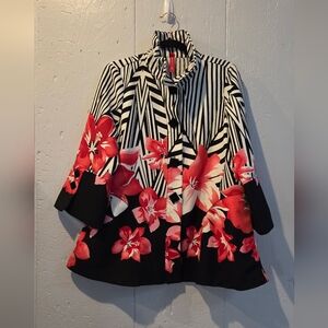 IC by Connie K Zebra Floral Button Front Zebra Floral